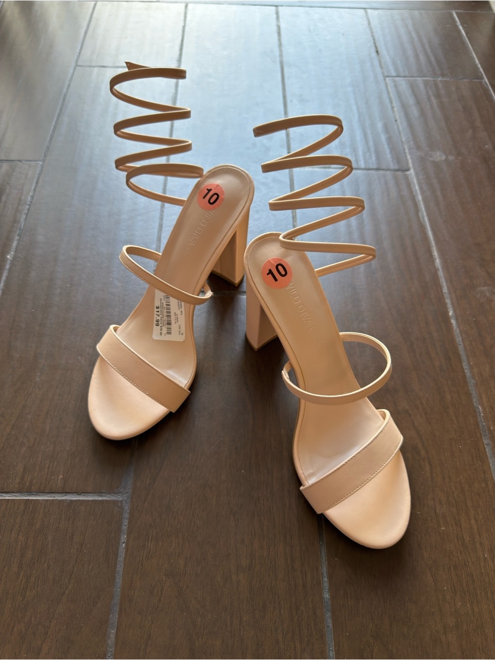 Wild Diva Spiral Strap Block Heels in Beige